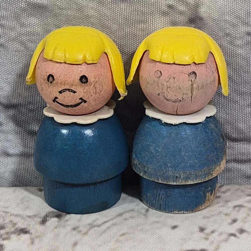 Vintage Fisher Price Little People Wooden Head & Body Lot Of 9 Damaged Up-cycle